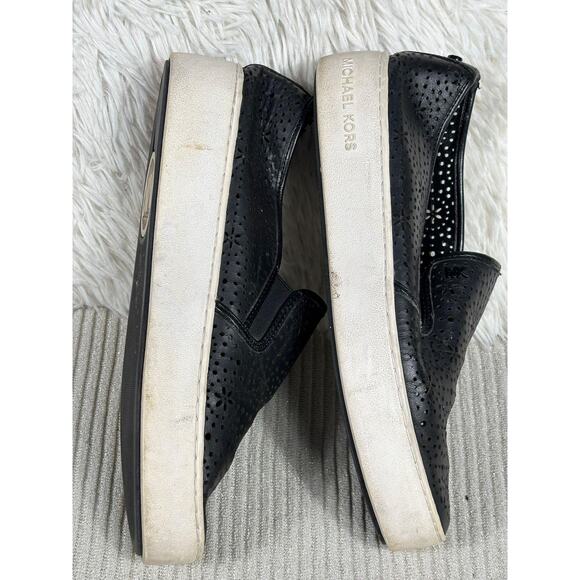Michael Michael Kors Slip-On Shoes Womens Size 9 Black Perforated Leather Flats - Picture 3 of 8